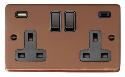 G&H CRG911B Standard Plate Rose Gold 2 Gang Double 13A Plug Socket USB A + C