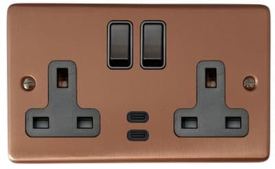 G&H CRG913B Standard Plate Rose Gold 2 Gang Double 13A Plug Socket Dual 4.2A USB C