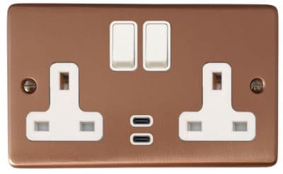 G&H CRG913W Standard Plate Rose Gold 2 Gang Double 13A Plug Socket Dual 4.2A USB C