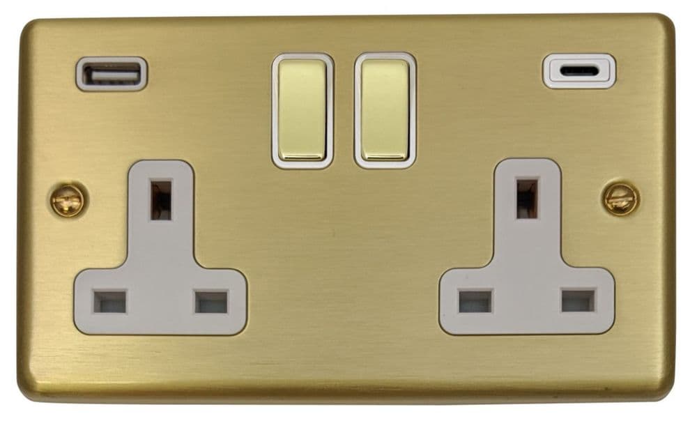 G&H CSB2911 Standard Plate Satin Brushed Brass 2 Gang Double 13A Plug ...