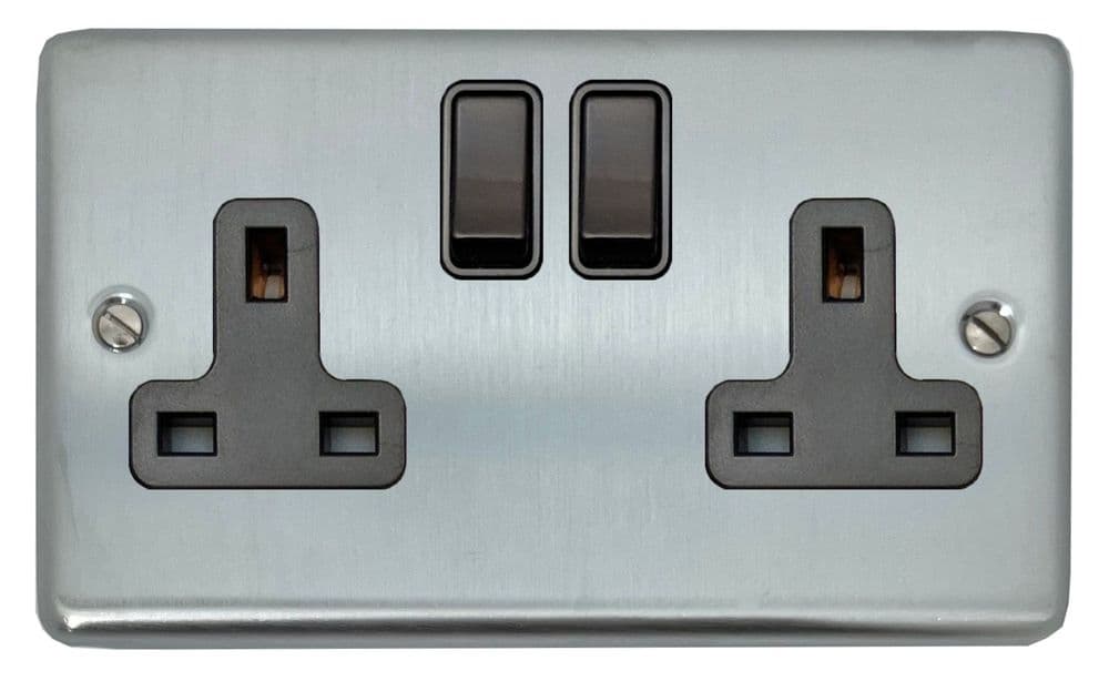 G&H CSC10B Standard Plate Satin Chrome 2 Gang Double 13A Switched Plug ...
