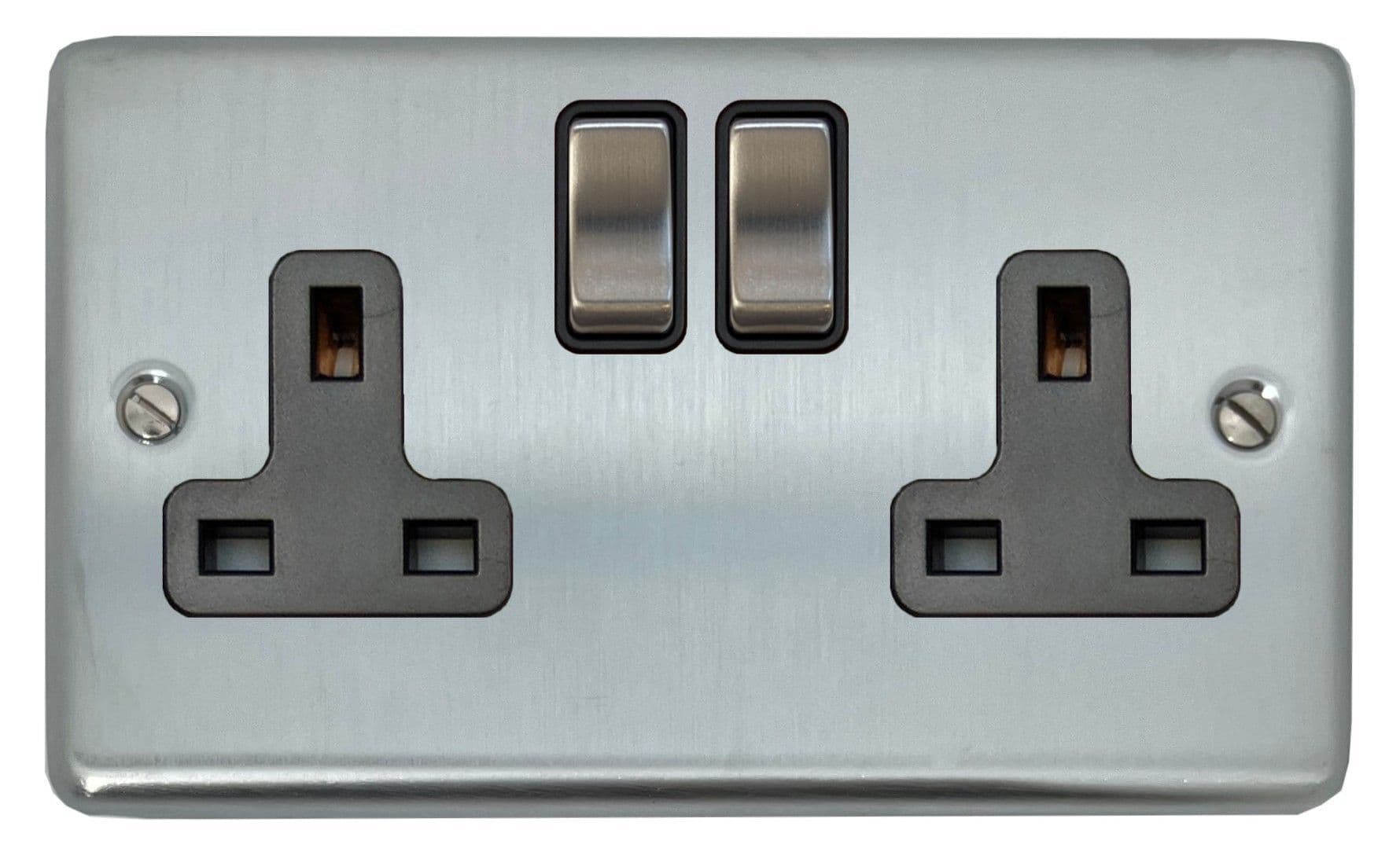 G&H CSC310 Standard Plate Satin Chrome 2 Gang Double 13A Switched Plug ...