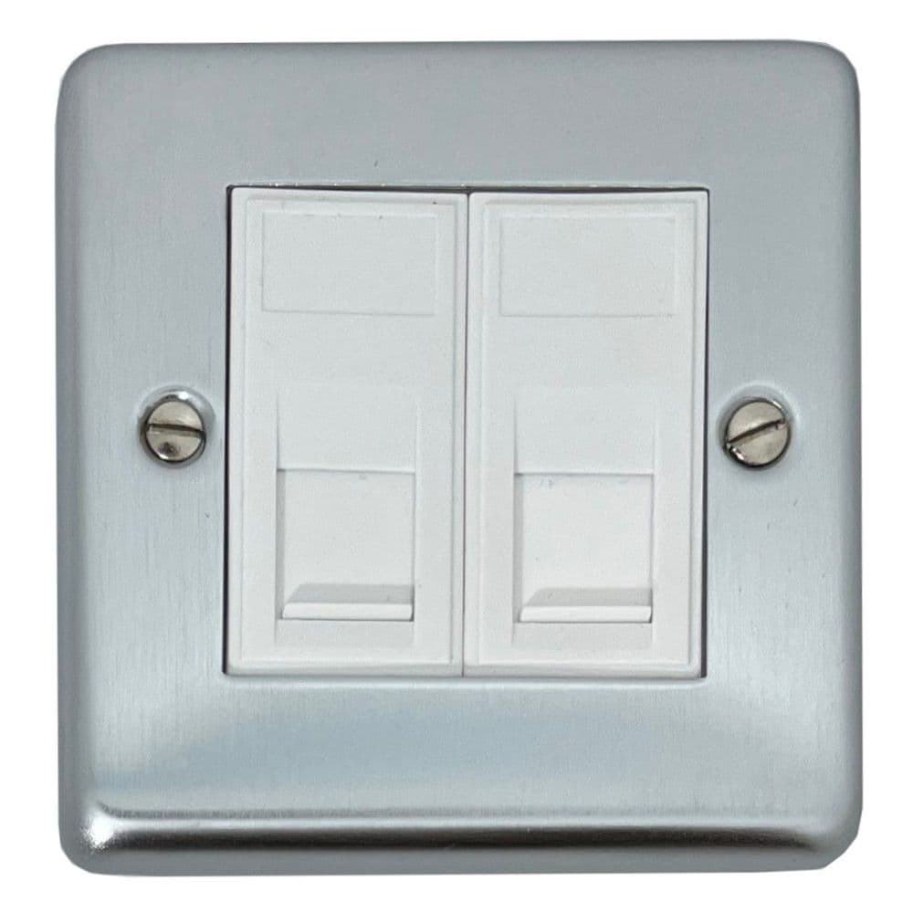 G&H CSC62W Standard Plate Satin Chrome 2 Gang RJ45 Cat5e Data Socket Point