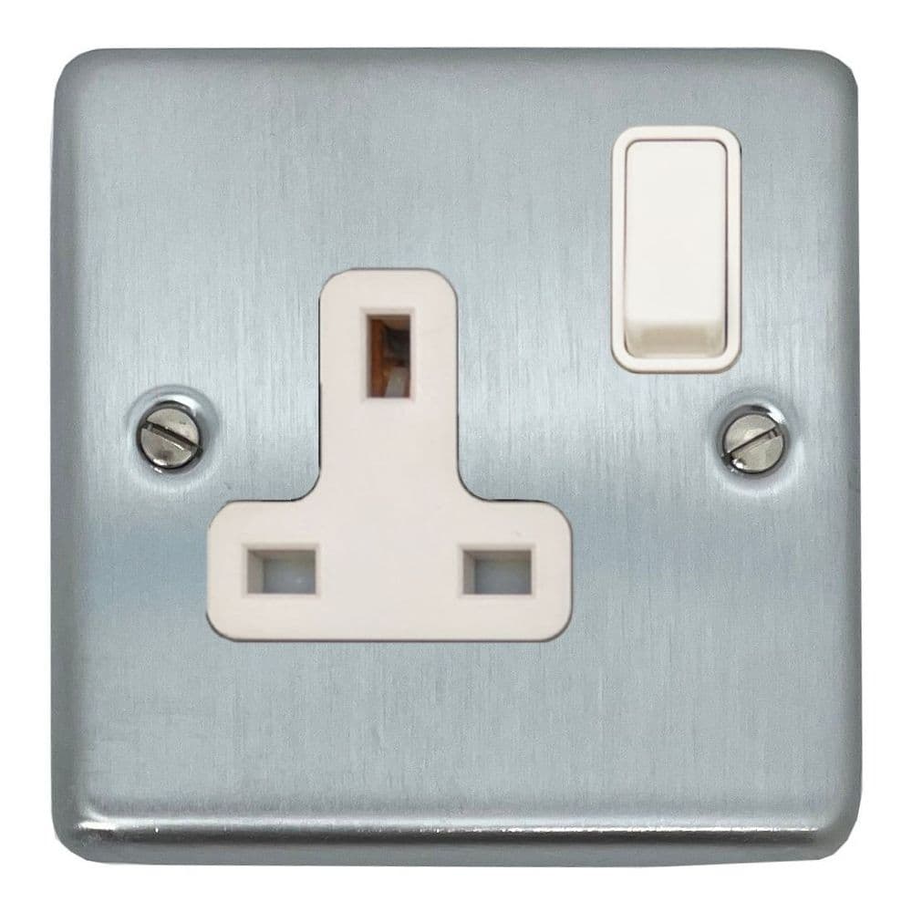 G&H CSC9W Standard Plate Satin Chrome 1 Gang Single 13A Switched Plug ...