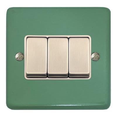 G&H CSG203-SC Standard Plate Sage Green 3 Gang 1 or 2 Way Rocker Light Switch
