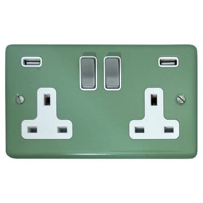 G&H CSG2910-SC Standard Plate Sage Green 2 Gang Double 13A Switched Plug Socket 2.1A USB
