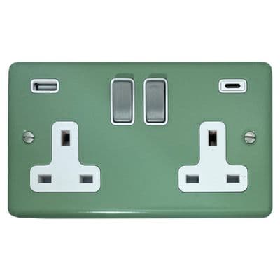 G&H CSG2911-SC Standard Plate Sage Green 2 Gang Double 13A Plug Socket 3.1A USB A + C