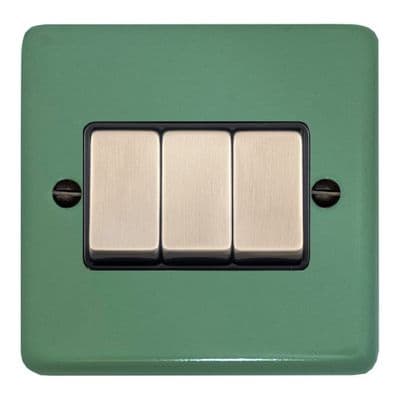G&H CSG303-SC Standard Plate Sage Green 3 Gang 1 or 2 Way Rocker Light Switch