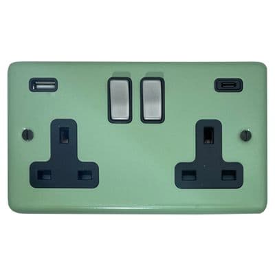 G&H CSG3911-SC Standard Plate Sage Green 2 Gang Double 13A Plug Socket 3.1A USB A + C