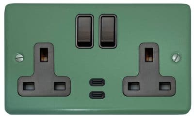 G&H CSG913B Standard Plate Sage Green 2 Gang Double 13A Plug Socket Dual 4.2A USB C