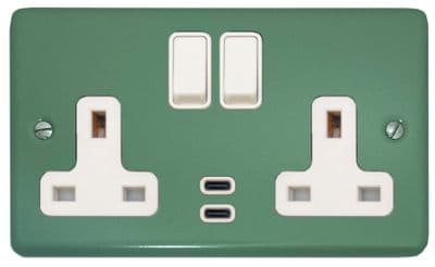 G&H CSG913W Standard Plate Sage Green 2 Gang Double 13A Plug Socket Dual 4.2A USB C