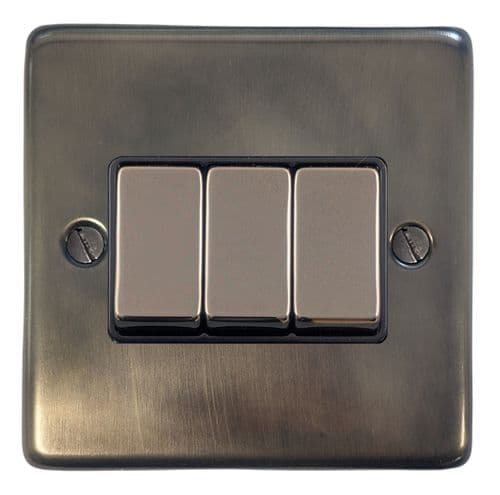 G&H CSL303 Standard Plate Slate 3 Gang 1 or 2 Way Rocker Light Switch