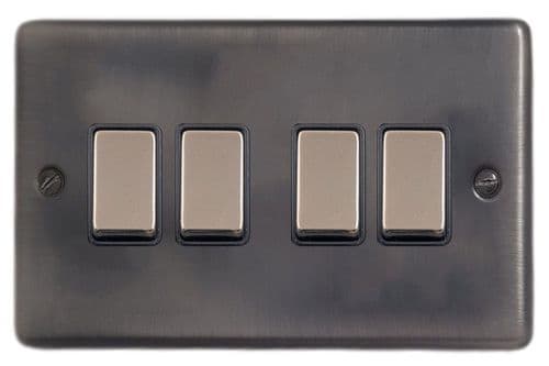 G&H CSL304 Standard Plate Slate 4 Gang 1 or 2 Way Rocker Light Switch