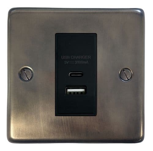 G&H CSL41B Standard Plate Slate 1 Gang USB Charger 3.1A Dual USB A + C