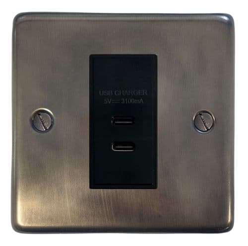 G&H CSL42B Standard Plate Slate 1 Gang USB Charger 3.1A Dual USB C