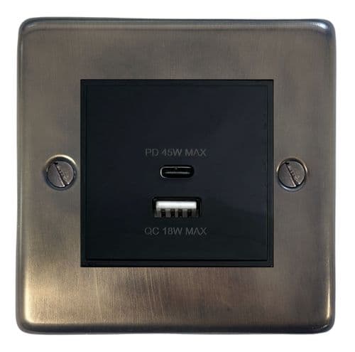 G&H CSL43B Standard Plate Slate 1 Gang USB Quick Charge 45W Dual USB A + C