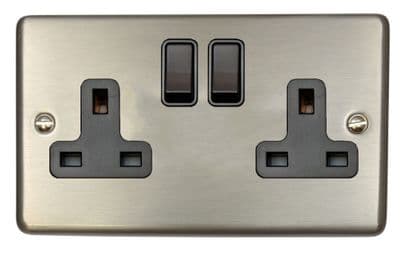G&H CSS10B Standard Plate Brushed Steel 2 Gang Double 13A Switched Plug Socket