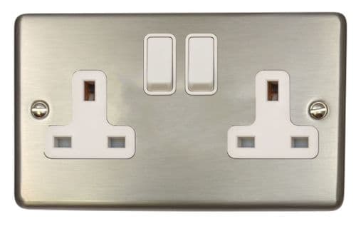 G&H CSS10W Standard Plate Brushed Steel 2 Gang Double 13A Switched Plug Socket