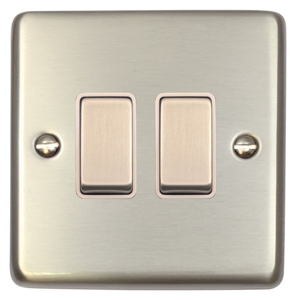 G&H CSS202 Standard Plate Brushed Steel 2 Gang 1 or 2 Way Rocker Light Switch