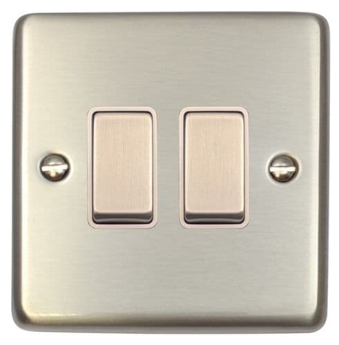 G&H CSS202 Standard Plate Brushed Steel 2 Gang 1 or 2 Way Rocker Light Switch