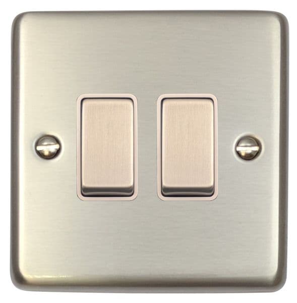 G&H CSS202 Standard Plate Brushed Steel 2 Gang 1 or 2 Way Rocker Light Switch