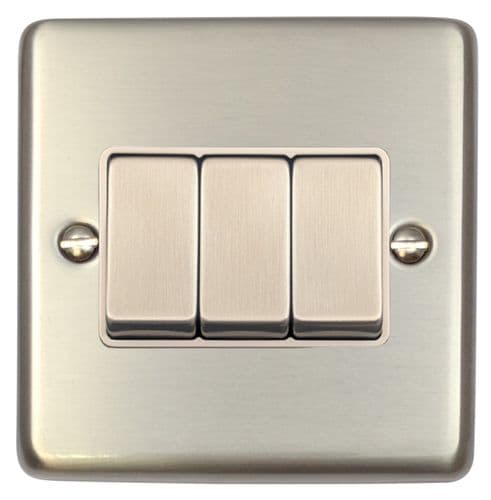 G&H CSS203 Standard Plate Brushed Steel 3 Gang 1 or 2 Way Rocker Light Switch