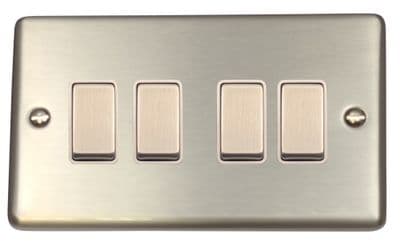 G&H CSS204 Standard Plate Brushed Steel 4 Gang 1 or 2 Way Rocker Light Switch