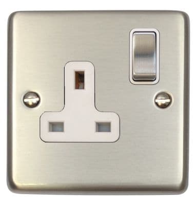 G&H CSS209 Standard Plate Brushed Steel 1 Gang Single 13A Switched Plug Socket