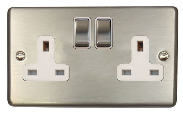 G&H CSS210 Standard Plate Brushed Steel 2 Gang Double 13A Switched Plug Socket