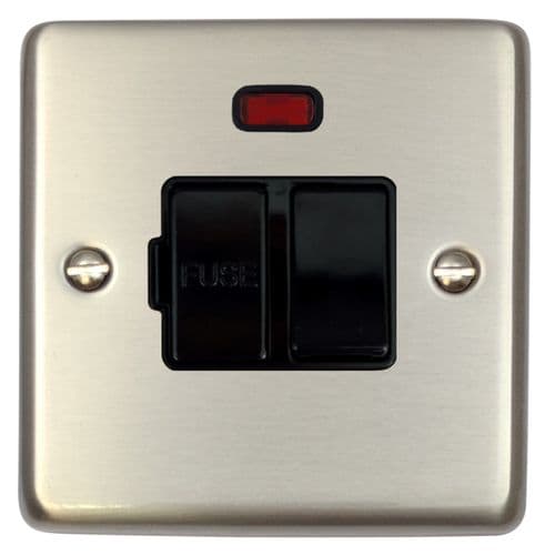 G&H CSS27B Standard Plate Brushed Steel 1 Gang Fused Spur 13A Switched & Neon