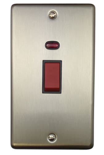 G&H CSS28B Standard Plate Brushed Steel 45 Amp DP Cooker Switch & Neon Vertical Plate