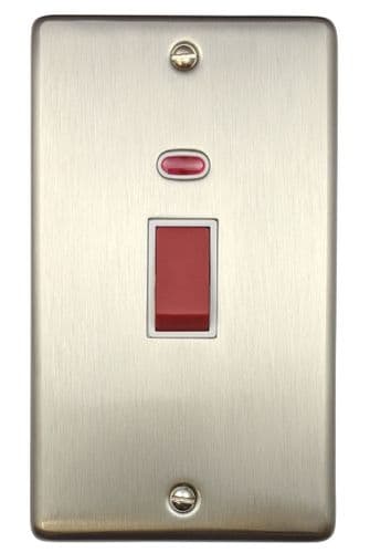 G&H CSS28W Standard Plate Brushed Steel 45 Amp DP Cooker Switch & Neon Vertical Plate