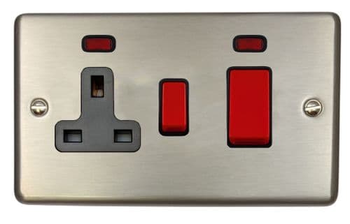 G&H CSS29B Standard Plate Brushed Steel 45 Amp DP Cooker Switch & 13A Switched Socket