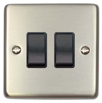 G&H CSS2B Standard Plate Brushed Steel 2 Gang 1 or 2 Way Rocker Light Switch