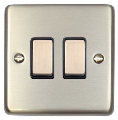 G&H CSS302 Standard Plate Brushed Steel 2 Gang 1 or 2 Way Rocker Light Switch