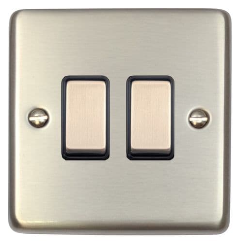 G&H CSS302 Standard Plate Brushed Steel 2 Gang 1 or 2 Way Rocker Light Switch