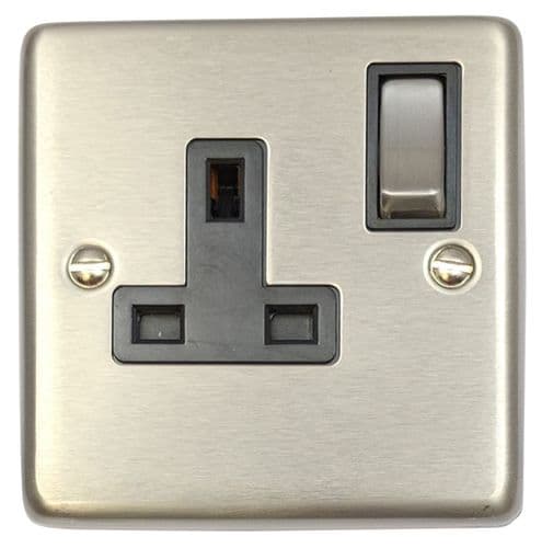 G&H CSS309 Standard Plate Brushed Steel 1 Gang Single 13A Switched Plug Socket