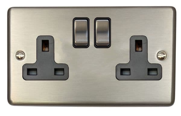 G&H CSS310 Standard Plate Brushed Steel 2 Gang Double 13A Switched Plug Socket