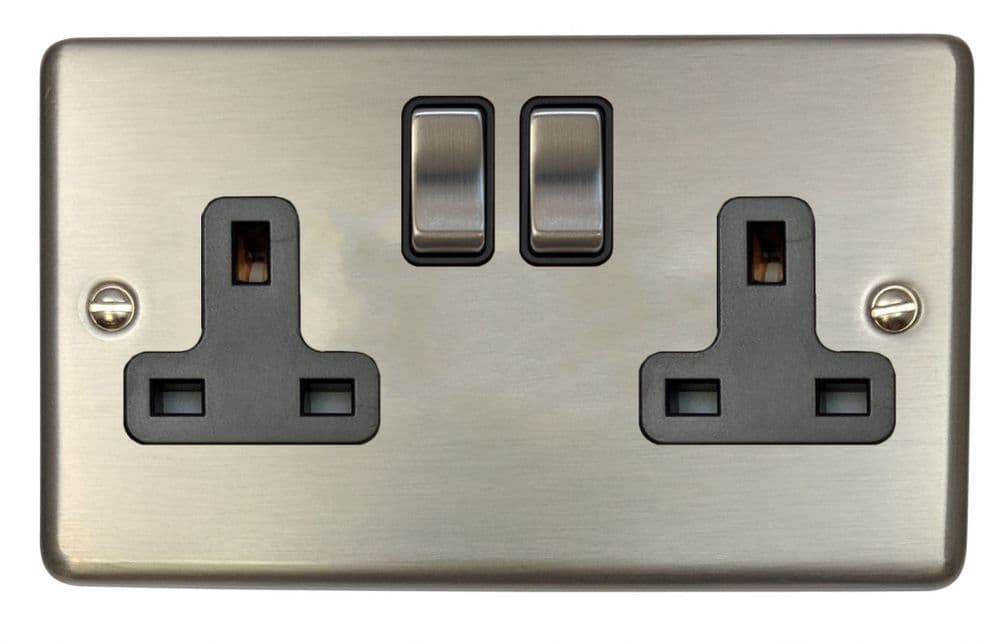 G&H CSS310 Standard Plate Brushed Steel 2 Gang Double 13A Switched Plug Socket