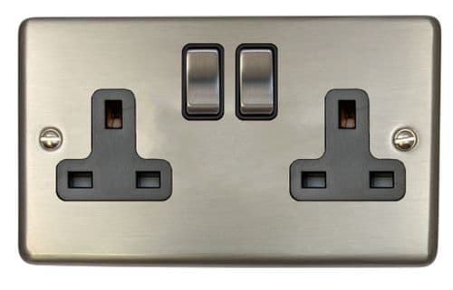 G&H CSS310 Standard Plate Brushed Steel 2 Gang Double 13A Switched Plug Socket