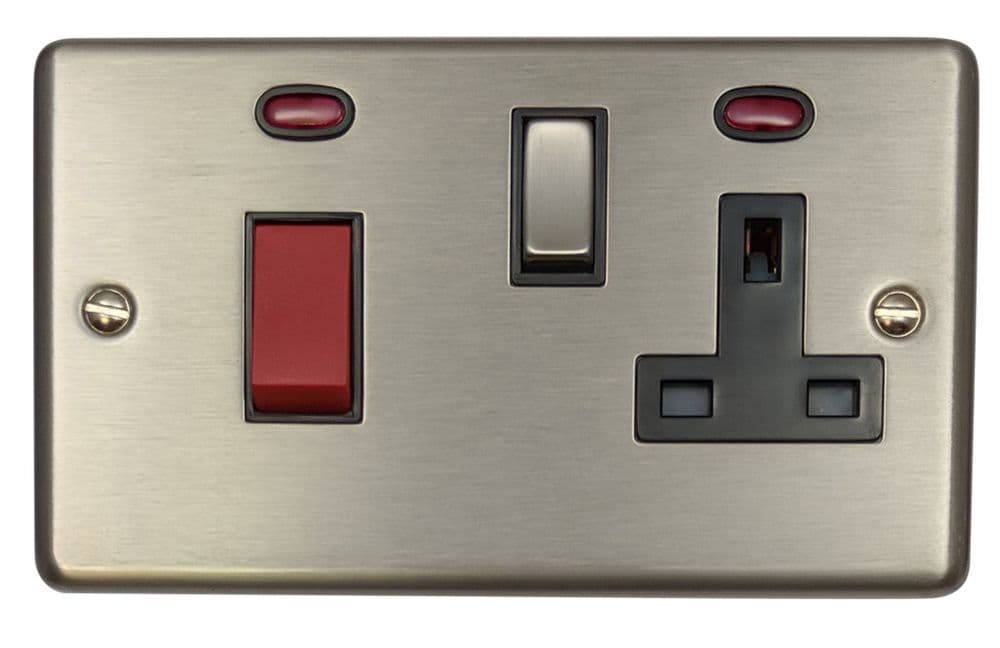 G&H CSS329 Standard Plate Brushed Steel 45 Amp DP Cooker Switch & 13A ...