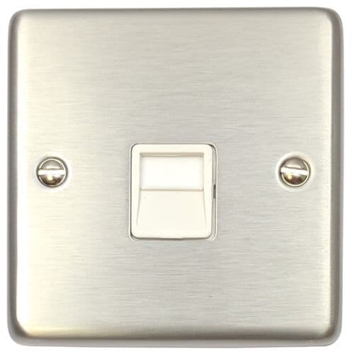 G&H CSS34W Standard Plate Brushed Steel 1 Gang Slave BT Telephone Socket