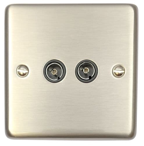 G&H CSS36B Standard Plate Brushed Steel 2 Gang TV Coax Socket Point