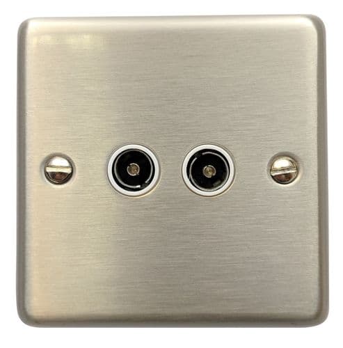 G&H CSS36W Standard Plate Brushed Steel 2 Gang TV Coax Socket Point
