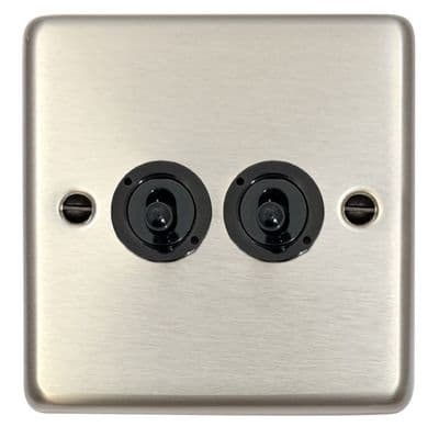 G&H CSS382-FBK Standard Plate Brushed Steel 2 Gang 2 Way Toggle Light Switch