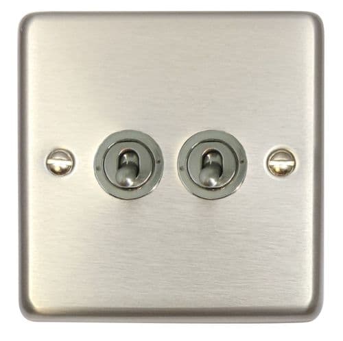 G&H CSS382-SS Standard Plate Brushed Steel 2 Gang 1 or 2 Way Toggle Light Switch