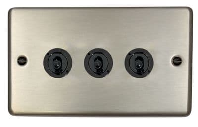 G&H CSS383-FBK Standard Plate Brushed Steel 3 Gang 2 Way Toggle Light Switch