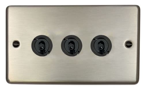 G&H CSS383-FBK Standard Plate Brushed Steel 3 Gang 2 Way Toggle Light Switch
