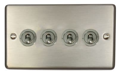 G&H CSS384-SS Standard Plate Brushed Steel 4 Gang 1 or 2 Way Toggle Light Switch