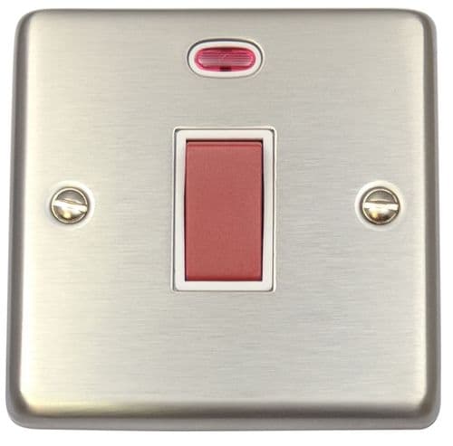 G&H CSS46W Standard Plate Brushed Steel 45 Amp DP Cooker Switch & Neon Single Plate